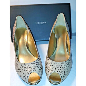 Liz Claiborne New Box Woman Durban Beige Peep Toe Pumps Shoes Size 9.5 M Classy